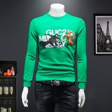 2023秋冬季新款圆领修身纯棉休闲刺绣男士卫衣9502P85绿假模，男装卫衣，钱塘6009(原3017)