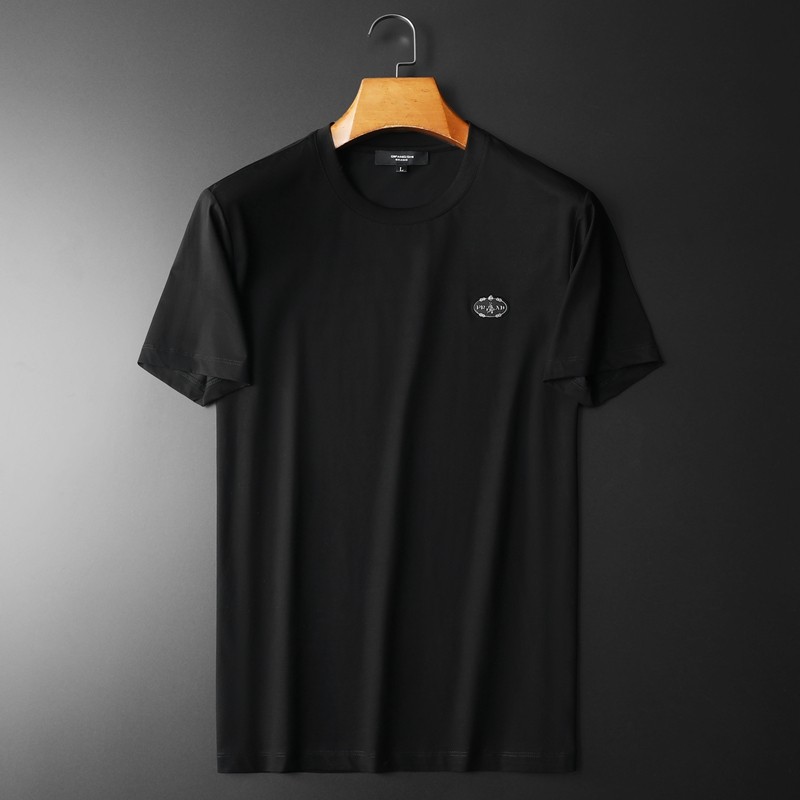 2024夏装新款丝光棉男士短袖t恤刺绣高品质欧货25062P70平铺黑，男装T恤，钱塘6009(原3017)