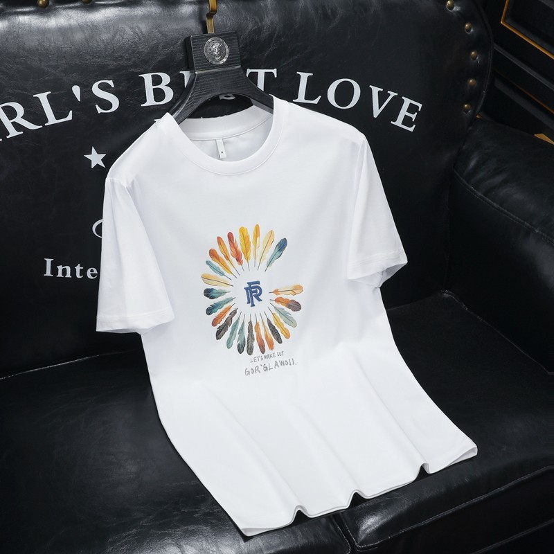 2024夏装新款丝光棉男士短袖t恤百搭高品质欧货7003P70沙发白，男装T恤，钱塘6009(原3017)