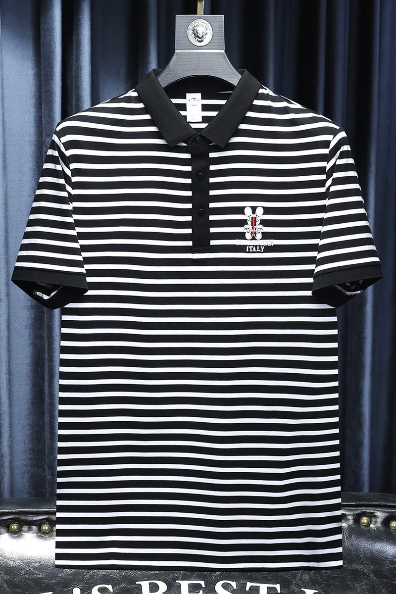 欧货高品质丝光棉2023夏季新款条纹短袖POLO衫865-P75黑沙发,男装Polo衫,钱塘6009(原3017)