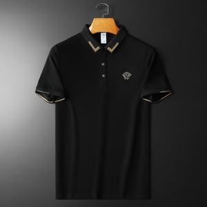 欧货高品质丝光棉2023夏季新款男士短袖POLO衫 662-P75 黑 平铺图片