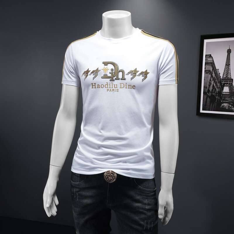2024夏装新款丝光棉男士短袖t恤百搭高品质欧货8851-P75假模白,男装T恤,钱塘6009(原3017)