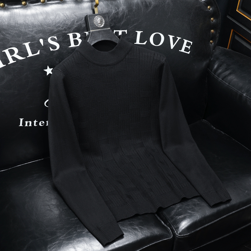 2023秋冬冬季半高领羊毛提花衫针织衫打底QT3017-801-P85沙发黑，男装针织衫/毛衣，钱塘6009(原3017)