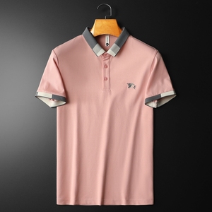 欧货高品质珠地棉2023夏季新款男士短袖POLO衫 9961-P75 粉 平铺图片