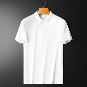 欧货高品质丝光棉2023夏季新款男士短袖POLO衫 672-P75 白 平铺图片