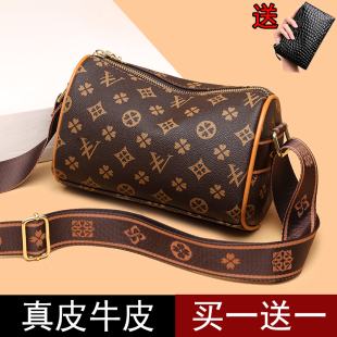 2025流行真皮老花女包经典包包女单肩斜挎枕头包女士宽肩带大容量