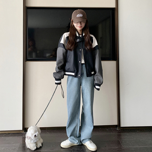 学院风棒球服女款2024春秋新款美式复古炸街撞色甜酷小香风短外套