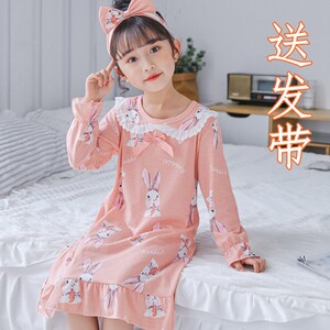 女童睡裙春秋纯棉长袖儿童睡衣女孩亲子中大童小孩家居服公主裙子