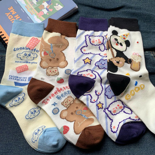 可爱熊猫袜子女夏季 卡通长袜 中筒袜ins潮袜春秋韩版 棉质外穿韩版