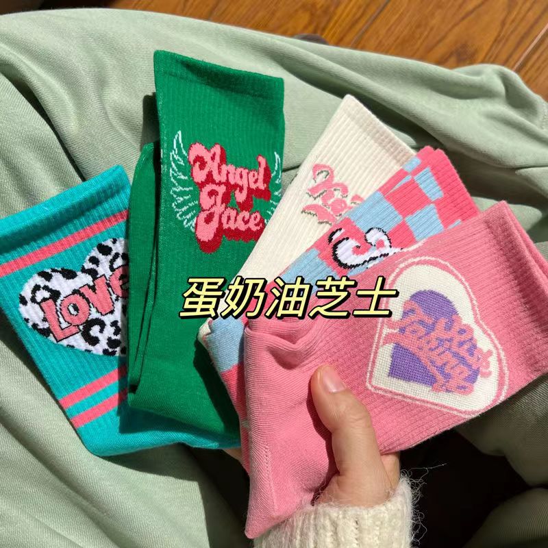 美式复古袜子女韩版春夏长筒棉女