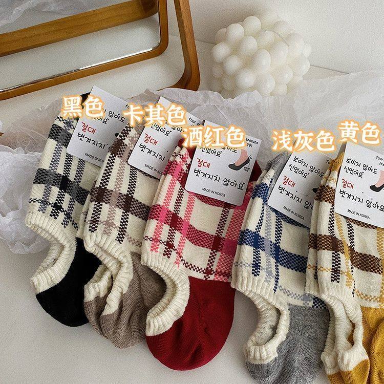韩国东大门方格袜子韩版纹浅口隐形吸汗防滑短袜春夏款袜子女条纹