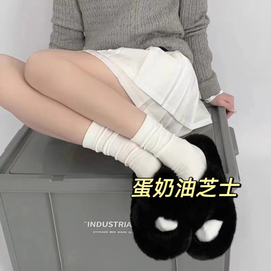 小红书松口袜月子袜男女中筒棉袜夏季薄款ins潮黑白纯色堆堆袜