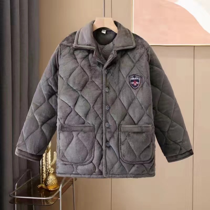 爸爸御寒法兰绒夹棉上衣男特大码