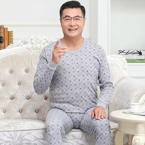 爷爷秋冬高领睡衣男秋衣秋裤内衣