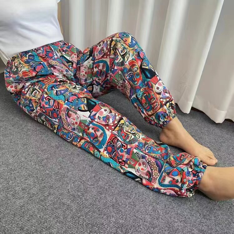 4050岁妈妈小脚睡裤女夏天透气松紧腰宽松大码中年妇女束口家居裤
