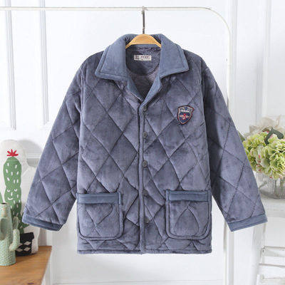 爸爸冬天保暖珊瑚绒夹棉上衣老人开衫棉袄睡衣男老头爷爷翻领外套