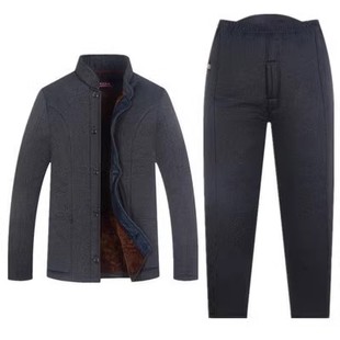 中老年加厚棉衣裤 驼绒家居睡衣男大码 开小便口 棉袄爸爸装 爷爷冬季