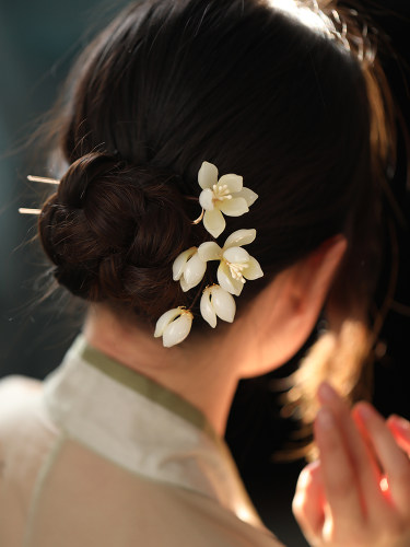 陌小墨U簪琉璃古风玉兰花发饰