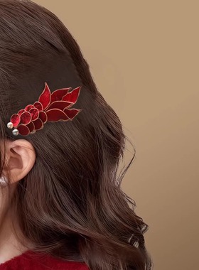 锦鲤头饰女红色秀禾发夹中式新年国风元素配饰婚礼新娘敬酒服发饰