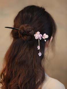 步摇木簪简约日常汉服头饰盘发发簪新中式琉璃花朵挽发簪子女古风