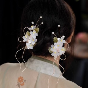 古风汉服花朵对夹古典舞夹子女2026新款森系超仙蝴蝶结飘带头饰
