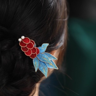 新中式手工掐丝红色锦鲤发夹侧边古风汉服发饰女新娘秀禾旗袍配饰