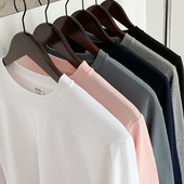 日系复古宽松白色长袖 打底衫 250g厚实纯棉长袖 T恤 两件装