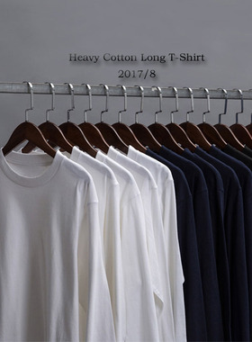 Vintage 250g纯棉重磅长袖打底衫T恤男圆领宽松潮牌t打底白色内搭