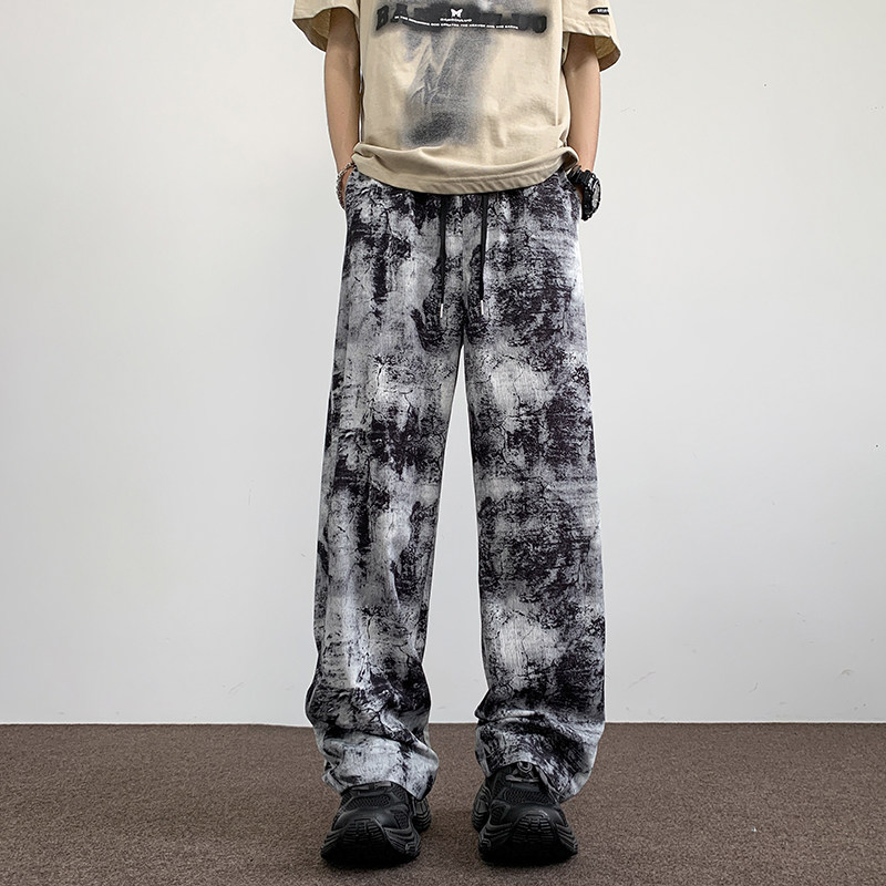 夏季新款水墨画图案潮流休闲宽松速干长裤1401-K118-P35控58，男装休闲裤，星座1401