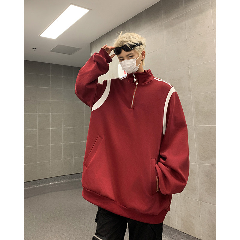 半拉链立领卫衣男季新款撞色设计感小众宽松休闲1401-W3003-P45，男装卫衣，星座1401