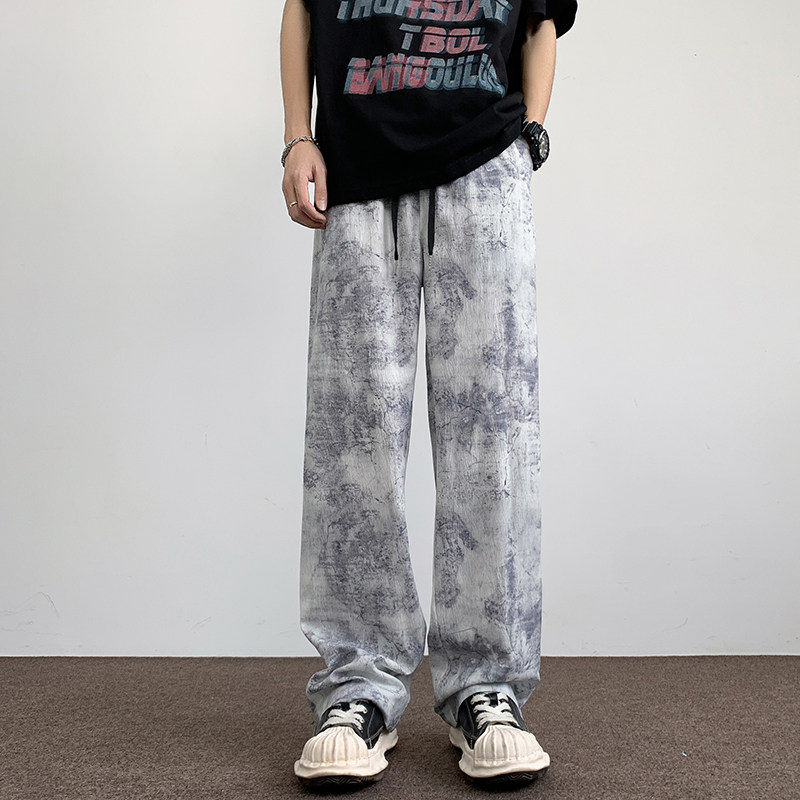 夏季新款水墨画图案潮流休闲宽松速干长裤1401-K118-P35控58，男装休闲裤，星座1401