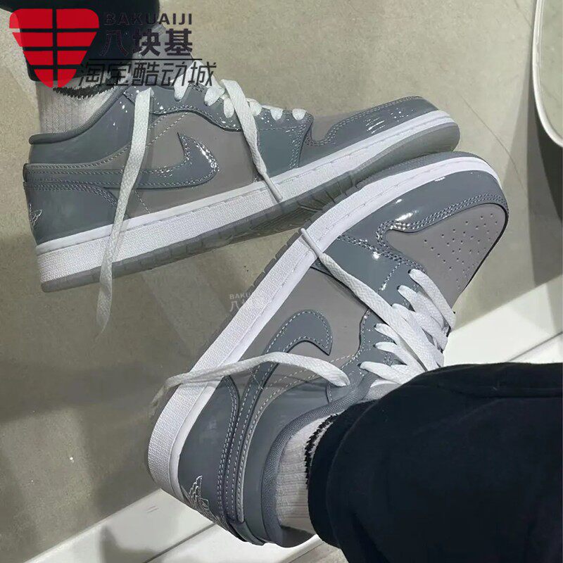 耐克男鞋2025春季款JORDAN AJ1漆皮灰白复古篮球鞋板鞋HF3148-011