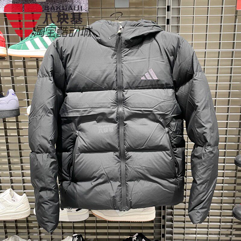 阿迪达斯羽绒服男装2025冬新品防风拒水保暖连帽面包服外套JV6187