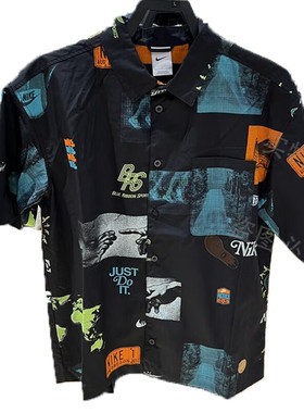 耐克男子2024秋印花翻领宽松舒适休闲运动衬衫短袖HM4453-010-113