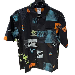 耐克男子2024秋印花翻领宽松舒适休闲运动衬衫短袖HM4453-010-113