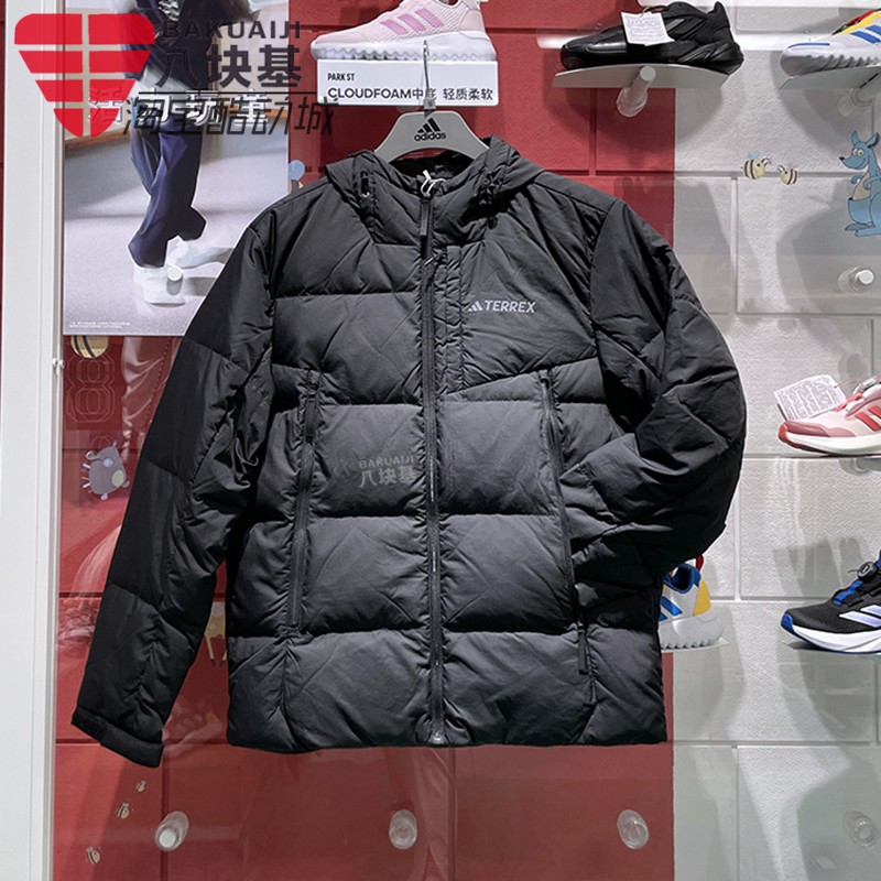 保暖鹅绒运动连帽羽绒服阿迪达斯