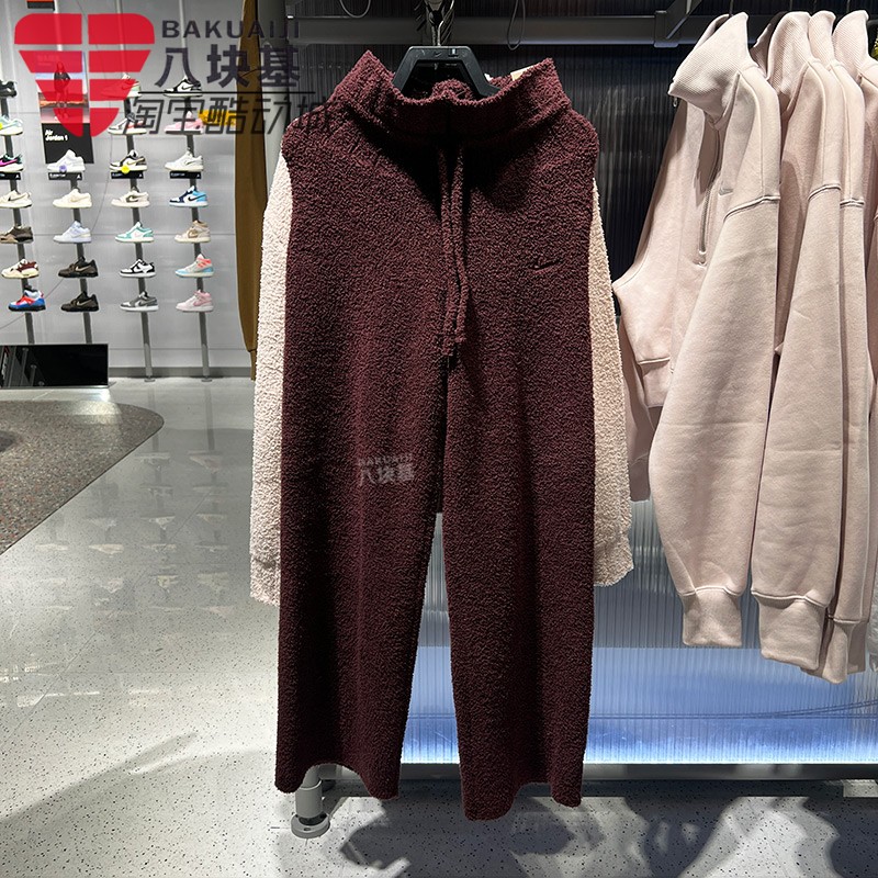 耐克女裤摇粒绒修身休闲直筒长裤