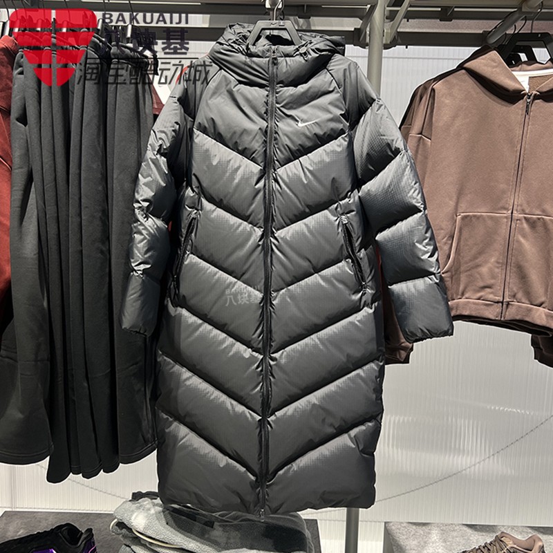耐克女装长款过膝宽松连帽羽绒服