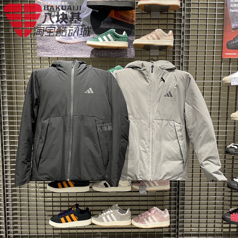 阿迪达斯暖芯羽绒服男装2025冬款保暖运动连帽外套 KQ5503 KQ5505