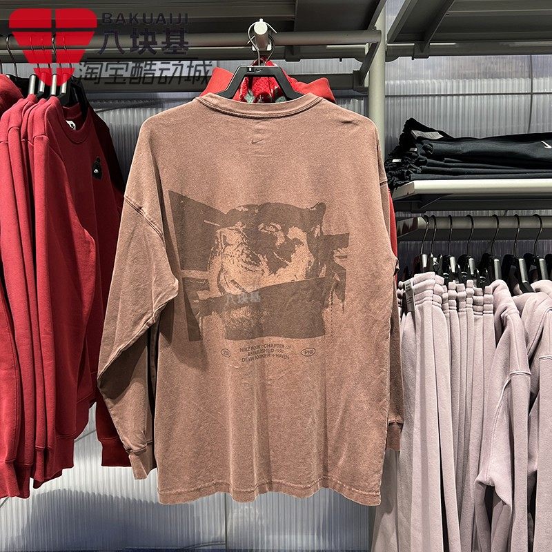 Nike耐克男装2026春复古棕色图案印花宽松运动长袖T恤 IH5086-502