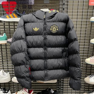 阿迪达斯三叶草男装2026春新年款曼联徽章印花保暖运动棉衣JM5567