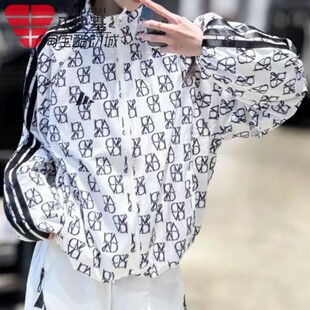 阿迪达斯女装2025春季印花满印梭织防晒防风衣宽松连帽外套JY7702