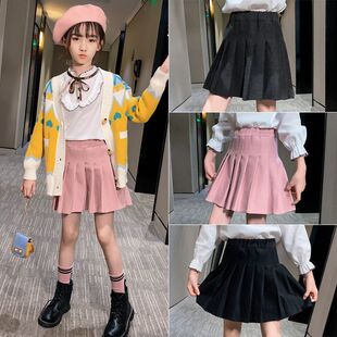 女童半身裙学院风短裙儿童春秋百褶裙中大童韩版 洋气百搭毛呢短裙