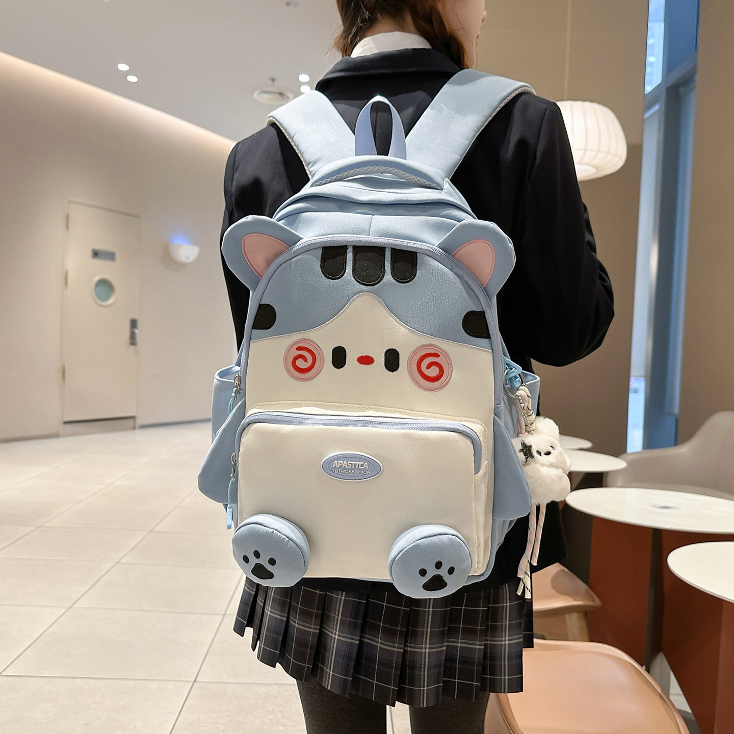 可爱卡通双肩包女初中生小学生少女韩版学院风猫咪背包上课书包女