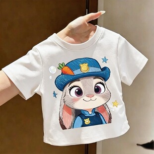 疯狂动物儿童夏季T恤2026新款朱迪卡通洋气女童圆领短袖百搭上衣