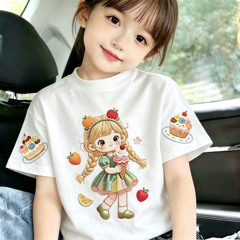 夏季新款儿童短袖T恤女童洋气百搭半袖上衣中小童卡通印花童装t恤