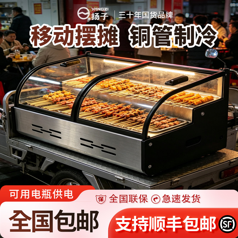 扬子铜管移动摆摊柜夜市摊位摆摊神器商用冷藏展示柜串串烧烤保鲜