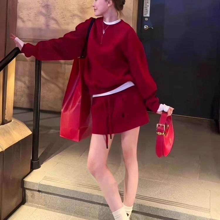 高级感盐系炸街红色卫衣套装女春秋复古休闲半身裙运动两件套减龄,女装/女士精品,时尚套装,淘宝优惠券,粉丝福利购,淘宝优惠卷