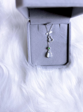 冰透感十足天然项链吊坠晴底葫芦925纯银镶嵌