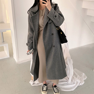 法式毛呢外套秋冬新款女装气质翻领小个子中长款大衣加厚呢子外套